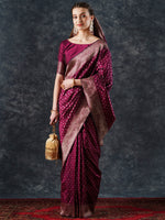 Saree Mall Women's  Blend Magenta Woven Design Designer Saree With Blouse Piece-23PAKHI2303