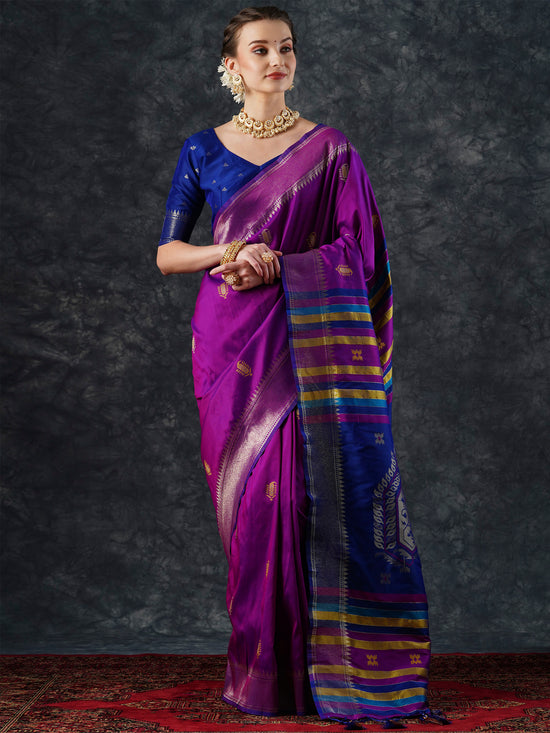 Saree Mall Women's  Blend Magenta Woven Design Designer Saree With Blouse Piece-23PAKHI2305