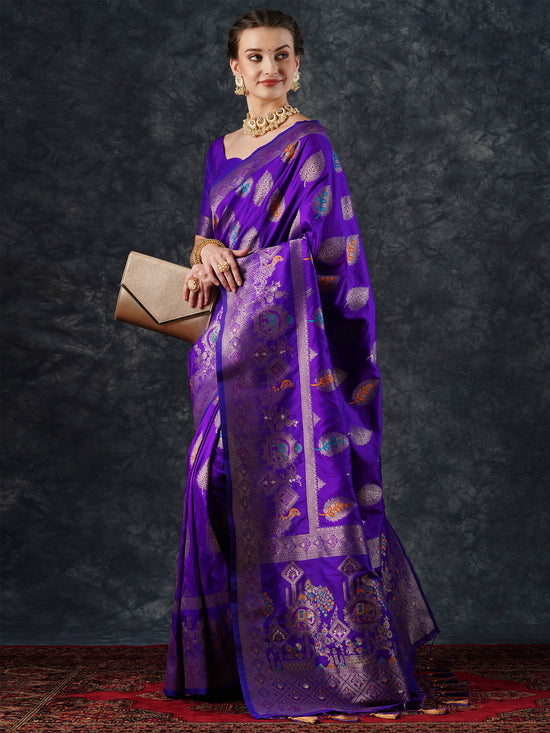 Saree Mall Women's  Blend Purple Woven Design Designer Saree With Blouse Piece-23PAKHI2312