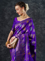 Saree Mall Women's  Blend Purple Woven Design Designer Saree With Blouse Piece-23PAKHI2312