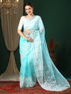 Saree Mall Women's Organza Light Blue Embroidered Designer Saree With Blouse Piece-24KAVI2402