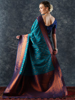 Saree Mall Women's  Blend Teal Blue Woven Design Designer Saree With Blouse Piece-24PAKHI2401