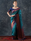 Saree Mall Women's  Blend Teal Blue Woven Design Designer Saree With Blouse Piece-24PAKHI2401