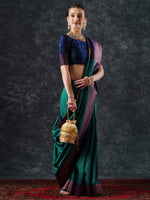 Saree Mall Women's  Blend Teal Blue Woven Design Designer Saree With Blouse Piece-24PAKHI2411