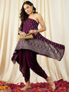 One Shoulder Assymettric Top with Dhoti Pants in Purple Color