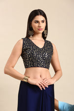 Avanshee Women's Latest Georgette Solid Saree With Unstiched Embroidred Blouse-AVN-1691-NAVY BLUE