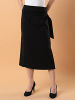 Women Solid Black Straight Midi Skirt-2567-Black