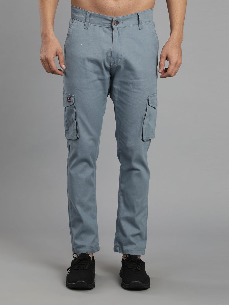 Solid Cargo Pants with 6 pockets-Blue