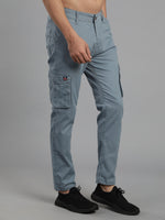 Solid Cargo Pants with 6 pockets-Blue