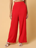 Women Solid Red Trouser-2572-Red