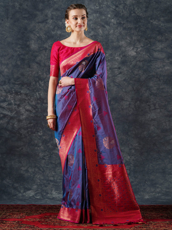 Saree Mall Women's  Blend Violet Woven Design Designer Saree With Blouse Piece-25PAKHI2501