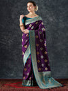 Saree Mall Women's  Blend Purple Woven Design Designer Saree With Blouse Piece-25PAKHI2502