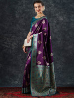 Saree Mall Women's  Blend Purple Woven Design Designer Saree With Blouse Piece-25PAKHI2503