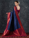 Saree Mall Women's  Blend Navy Blue Woven Design Designer Saree With Blouse Piece-25PAKHI2506