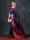 Saree Mall Women's  Blend Navy Blue Woven Design Designer Saree With Blouse Piece-25PAKHI2506