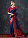 Saree Mall Women's  Blend Navy Blue Woven Design Designer Saree With Blouse Piece-25PAKHI2506