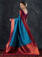 Saree Mall Women's  Blend Blue Woven Design Designer Saree With Blouse Piece-25PAKHI2507