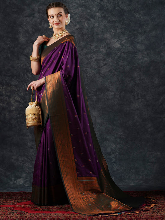 Saree Mall Women's  Blend Purple Woven Design Designer Saree With Blouse Piece-25PAKHI2509