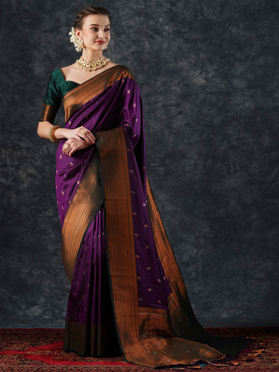 Saree Mall Women's  Blend Purple Woven Design Designer Saree With Blouse Piece-25PAKHI2509