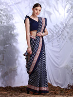 Saree Mall Women's Bhagalpuri  Navy Blue Printed Designer Saree With Blouse Piece-25WOM25910