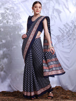 Saree Mall Women's Bhagalpuri  Navy Blue Printed Designer Saree With Blouse Piece-25WOM25910