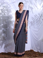 Saree Mall Women's Bhagalpuri  Navy Blue Printed Designer Saree With Blouse Piece-25WOM25910