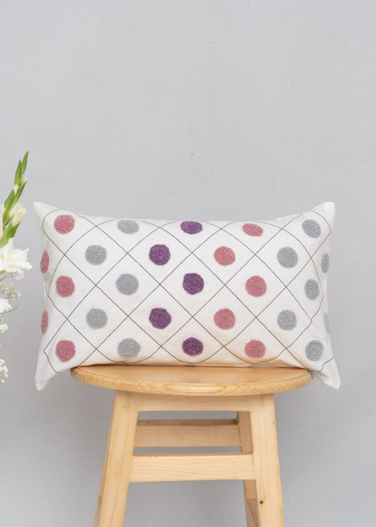 Dainty dots 100% cotton geometric embroidered cushion cover for sofa - Lavender-230452016