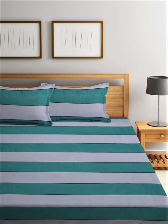 Home Sizzler 144TC Microfibre Green Double Bedsheet With 2 King Size Pillow Covers-HSDBS004068