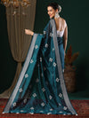 Saree Mall Women's Art  Teal Blue Embroidered Designer Saree With Blouse Piece-26KAVI2601