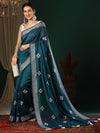 Saree Mall Women's Art  Teal Blue Embroidered Designer Saree With Blouse Piece-26KAVI2601