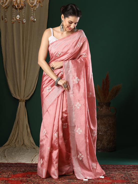 Saree Mall Women's Art  Peach Embroidered Designer Saree With Blouse Piece-26KAVI2602