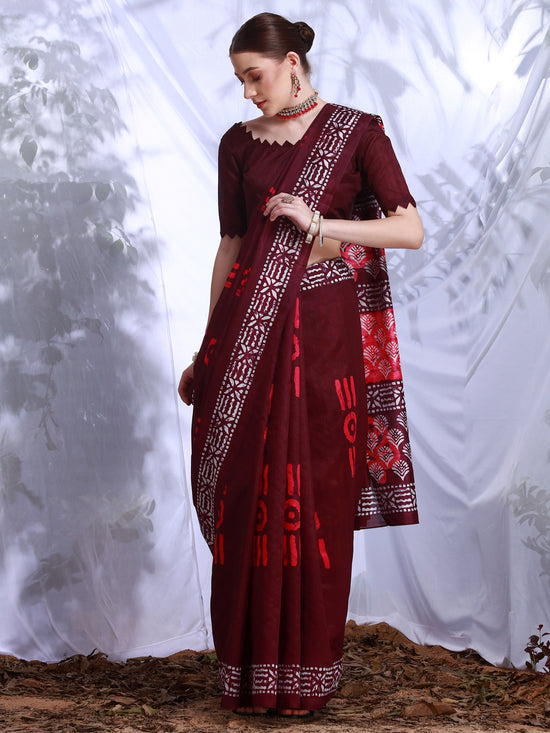 Saree Mall Women's Bhagalpuri  Maroon Printed Designer Saree With Blouse Piece-26WOM26906