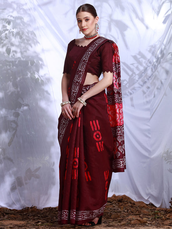 Saree Mall Women's Bhagalpuri  Maroon Printed Designer Saree With Blouse Piece-26WOM26906