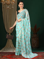 Saree Mall Women's Georgette Light Blue Printed Designer Saree With Blouse Piece-27KAVI2701