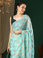 Saree Mall Women's Georgette Light Blue Printed Designer Saree With Blouse Piece-27KAVI2701