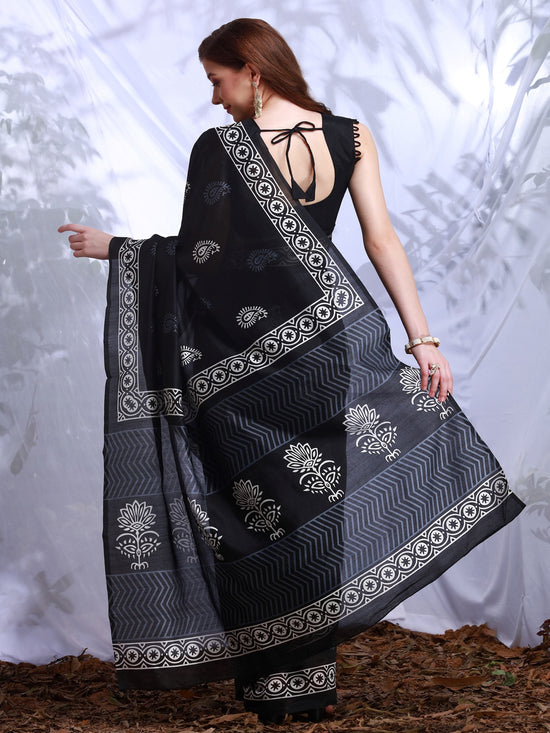 Saree Mall Women's Bhagalpuri  Black Printed Designer Saree With Blouse Piece-27WOM27909