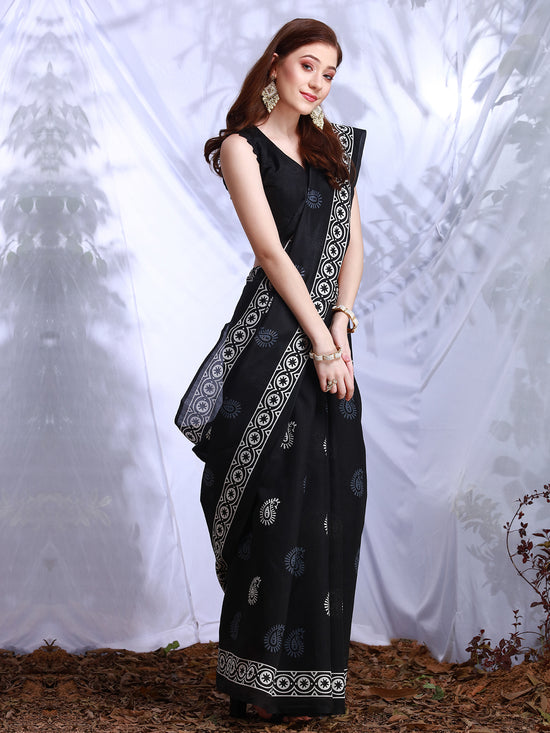 Saree Mall Women's Bhagalpuri  Black Printed Designer Saree With Blouse Piece-27WOM27909