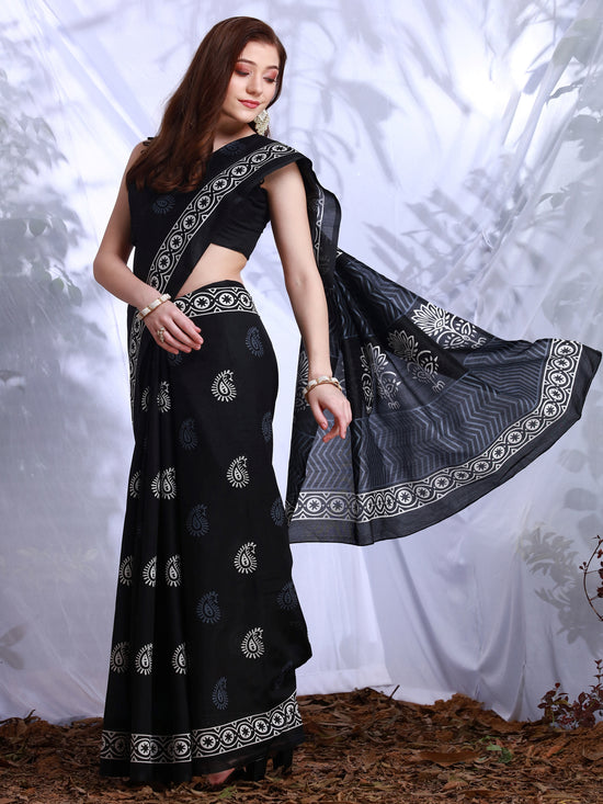 Saree Mall Women's Bhagalpuri  Black Printed Designer Saree With Blouse Piece-27WOM27909