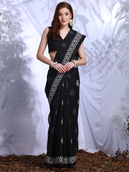 Saree Mall Women's Bhagalpuri  Black Printed Designer Saree With Blouse Piece-27WOM27909