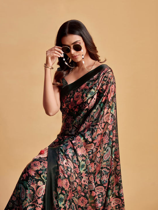 Avanshee Women's Latest Bollywood Floral Printed Satin Saree With Unstiched Blouse-AVN-8082-MULTI