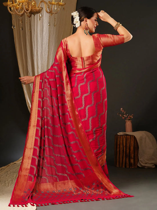 Saree Mall Women's Georgette Pink Woven Design Celebrity Saree With Blouse Piece-28ALEKHA2807