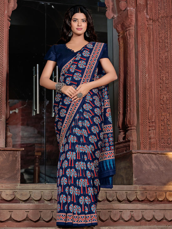 Saree Mall Women's Bhagalpuri  Navy Blue Printed Designer Saree With Blouse Piece-29WOM29902