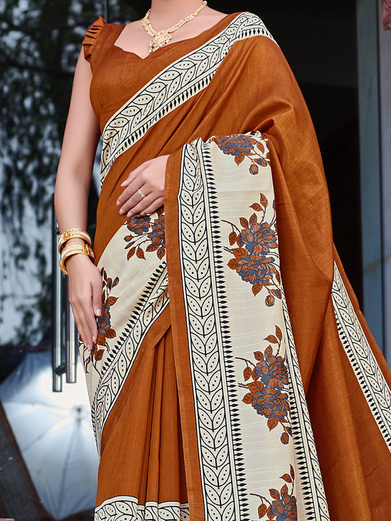 Saree Mall Women's Bhagalpuri  Brown Printed Designer Saree With Blouse Piece-29WOM29907