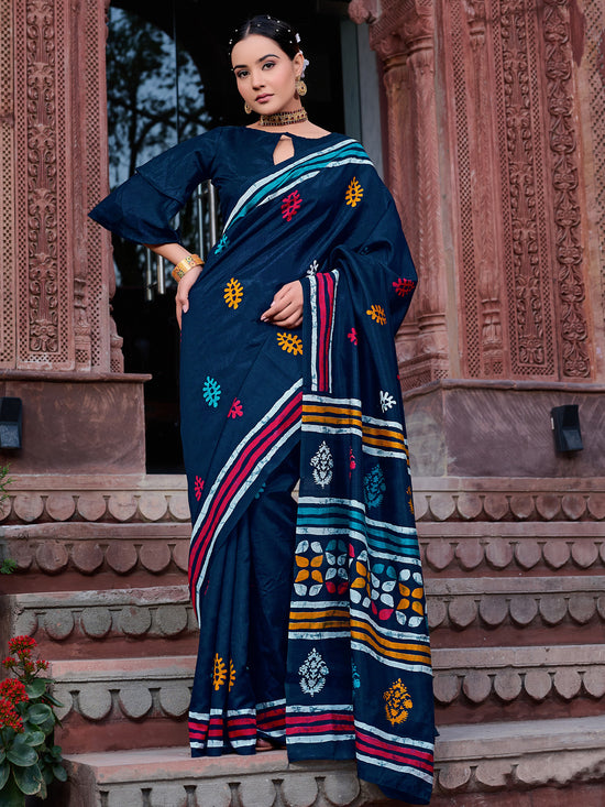 Saree Mall Women's Bhagalpuri  Navy Blue Printed Designer Saree With Blouse Piece-29WOM29908