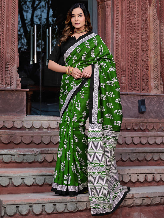 Saree Mall Women's Bhagalpuri  Green Printed Designer Saree With Blouse Piece-29WOM29910