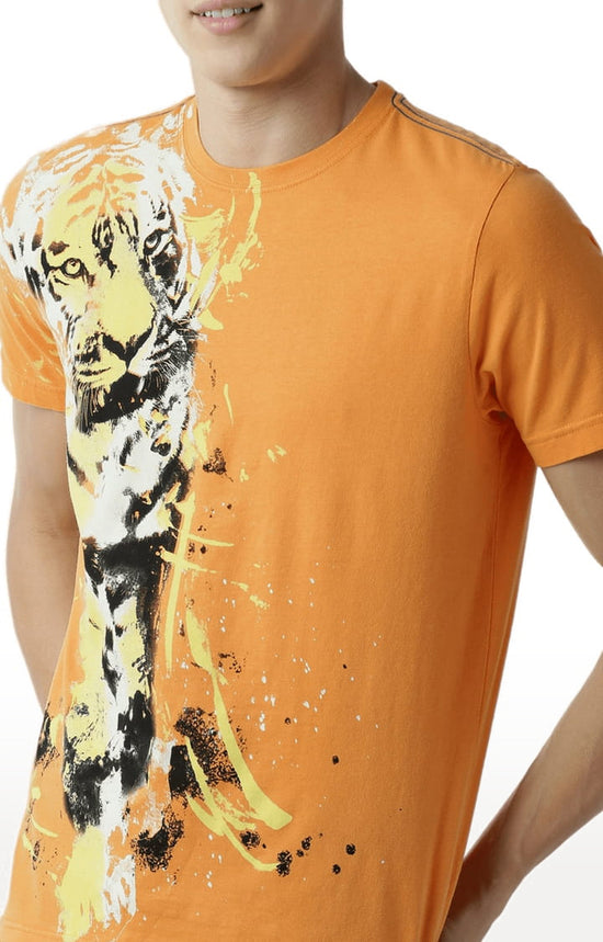 Huetrap Orange Mens Short Sleeve Graphic Printed Tshirt-HT17MKGRABZO00256