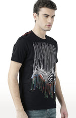 Huetrap Black Mens Short Sleeve Graphic Printed Tshirt-HT17MKGRABLK00573