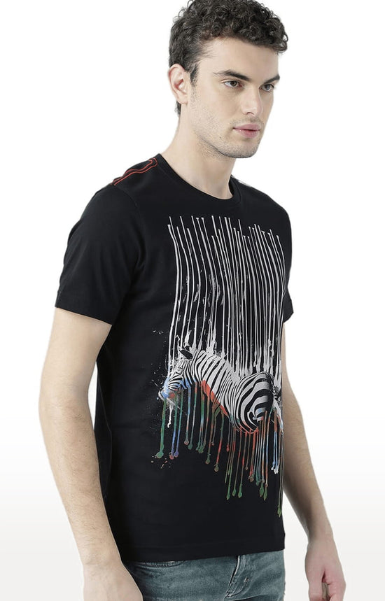 Huetrap Black Mens Short Sleeve Graphic Printed Tshirt-HT17MKGRABLK00573