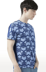 Huetrap Blue Mens Short Sleeve Graphic Printed Tshirt-HT17MKGRALNY00767