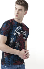 Huetrap Black Mens Short Sleeve Graphic Printed Tshirt-HT17MKGRABLK00715